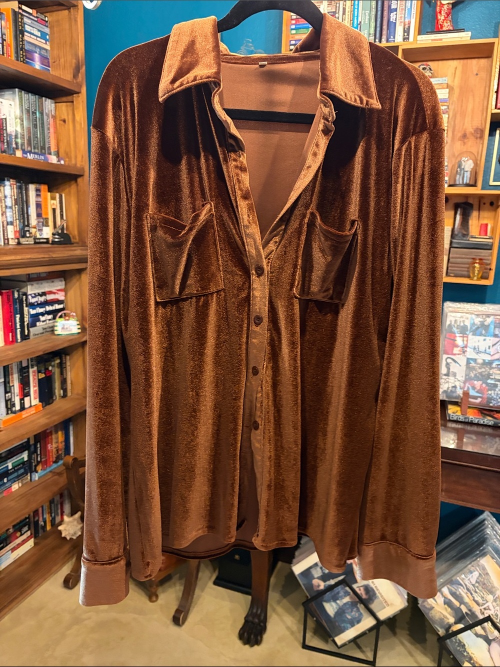 Brown Velvet Button-Up Shirt